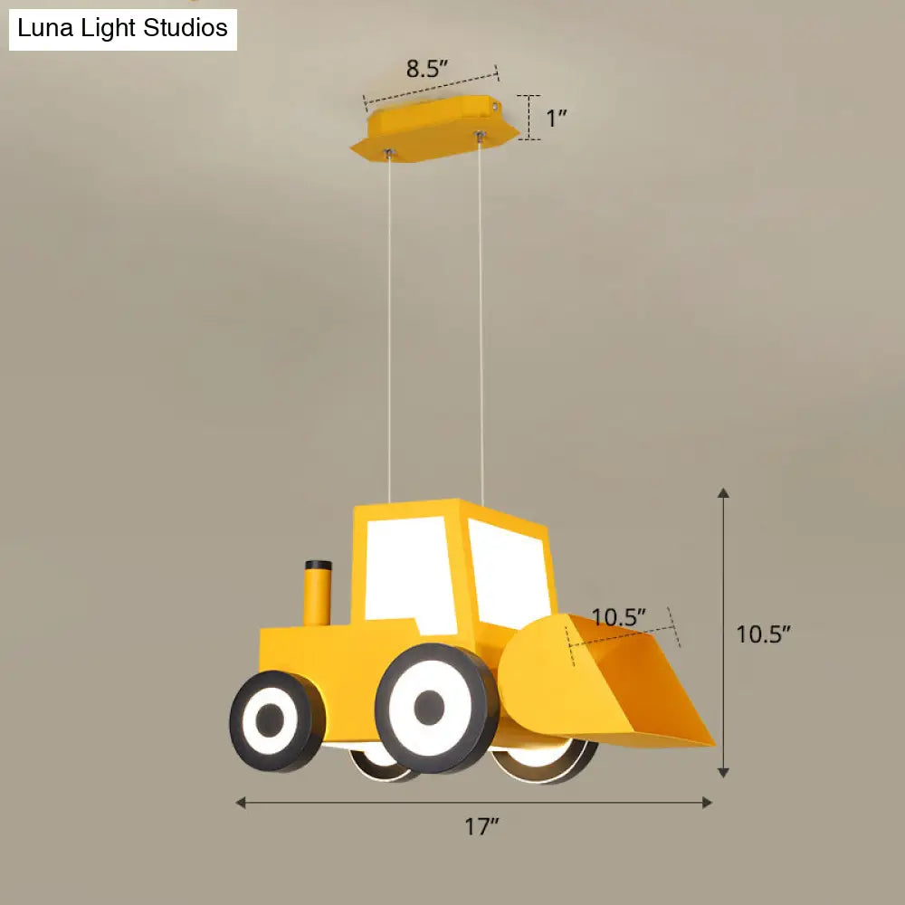 Cartoon Bulldozer Led Chandelier: Metal Lighting Fixture For Boys Bedroom