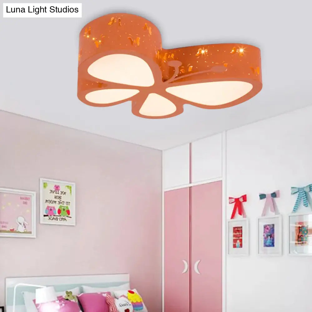 Cartoon Butterfly Led Ceiling Lamp For Girls Room - Flushmount Acrylic Light Orange / 19.5 Warm