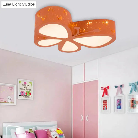 Cartoon Butterfly Led Ceiling Lamp For Girls Room - Flushmount Acrylic Light Orange / 19.5 Warm
