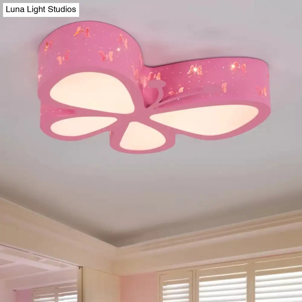Cartoon Butterfly Led Ceiling Lamp For Girls Room - Flushmount Acrylic Light Pink / 22 Warm