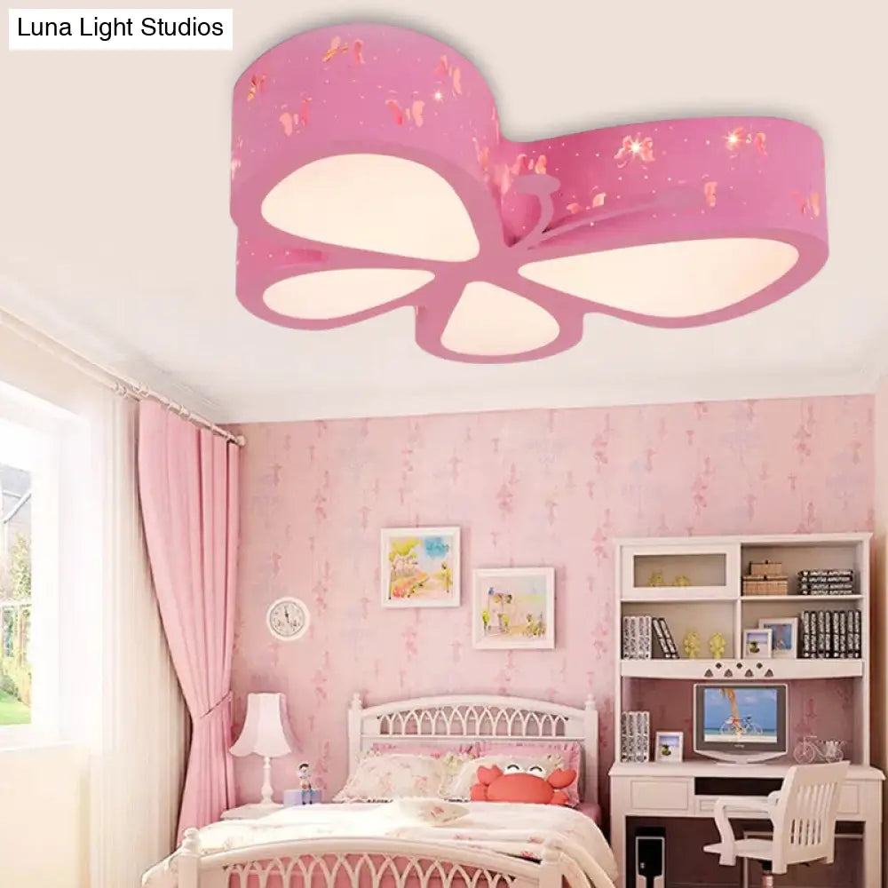 Cartoon Butterfly Led Ceiling Lamp For Girls Room - Flushmount Acrylic Light Pink / 19.5 Warm