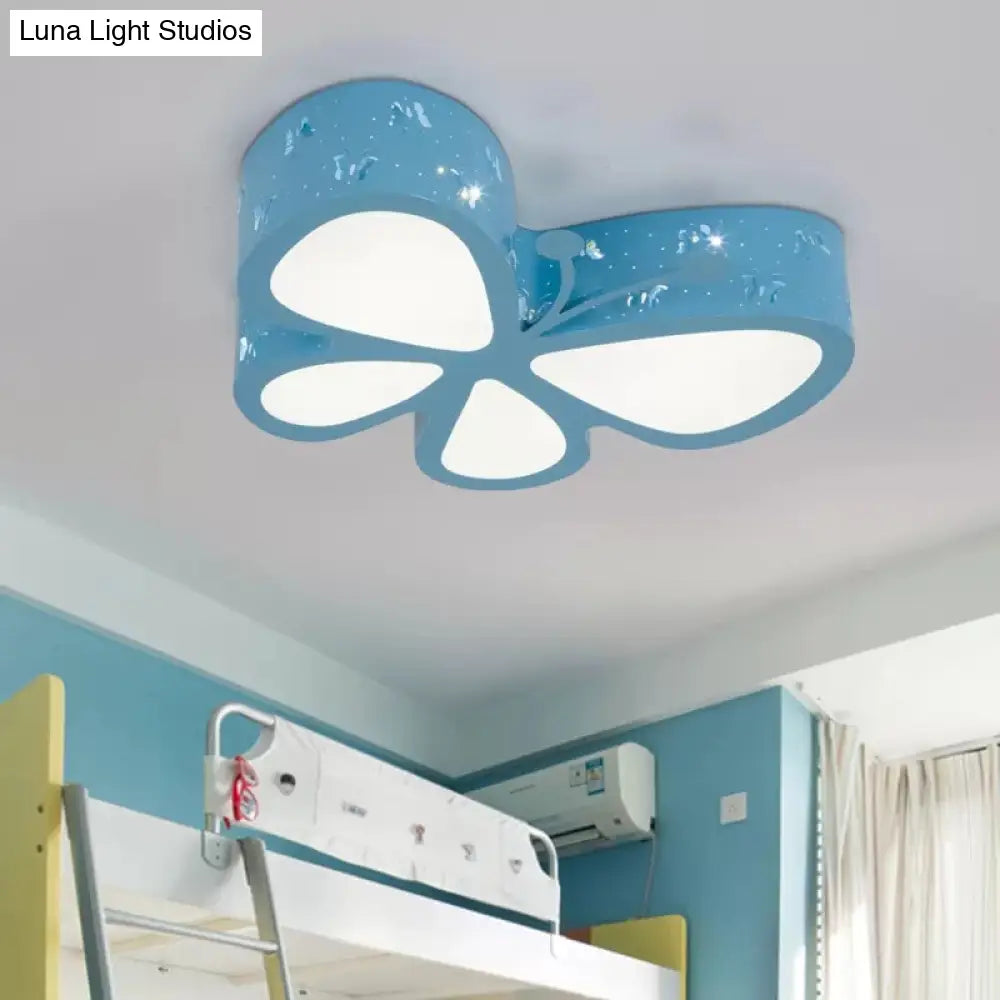 Cartoon Butterfly Led Ceiling Lamp For Girls Room - Flushmount Acrylic Light Blue / 19.5 Warm