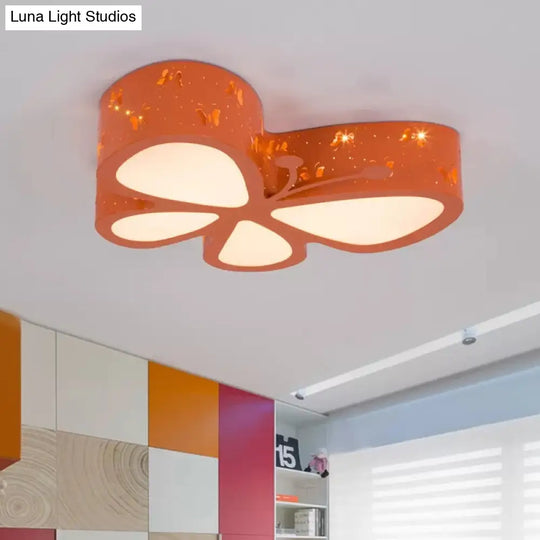 Cartoon Butterfly Led Ceiling Lamp For Girls Room - Flushmount Acrylic Light Orange / 22 White