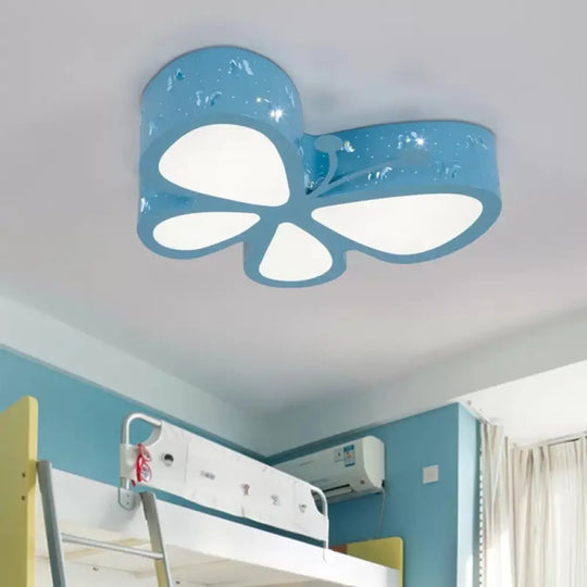 Cartoon Butterfly Led Ceiling Lamp For Girls’ Room - Flushmount Acrylic Light Blue / 19.5’ Warm