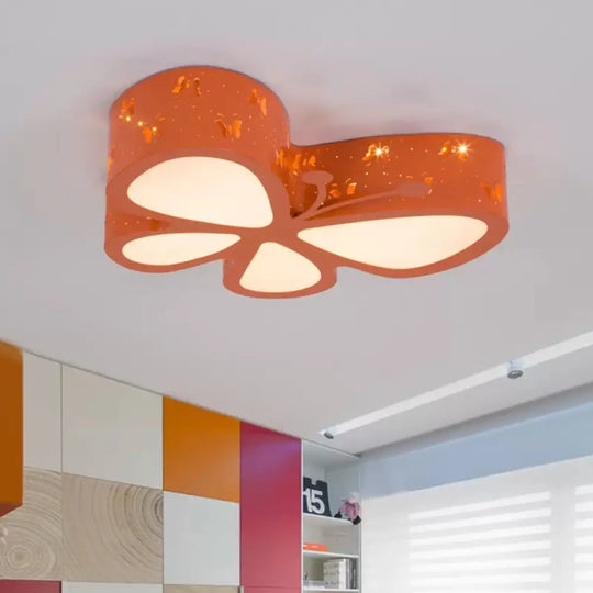 Cartoon Butterfly Led Ceiling Lamp For Girls’ Room - Flushmount Acrylic Light Orange / 22’ White
