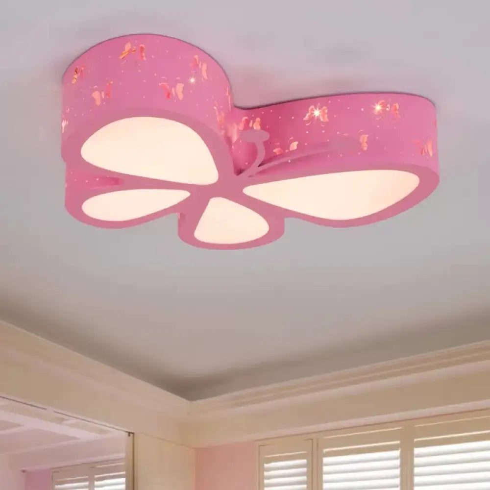 Cartoon Butterfly Led Ceiling Lamp For Girls’ Room - Flushmount Acrylic Light Pink / 22’ Warm