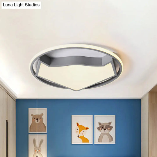 Cartoon Cat Led Flush Mounted Light Fixture For Kids’ Bedroom In Black/Gray
