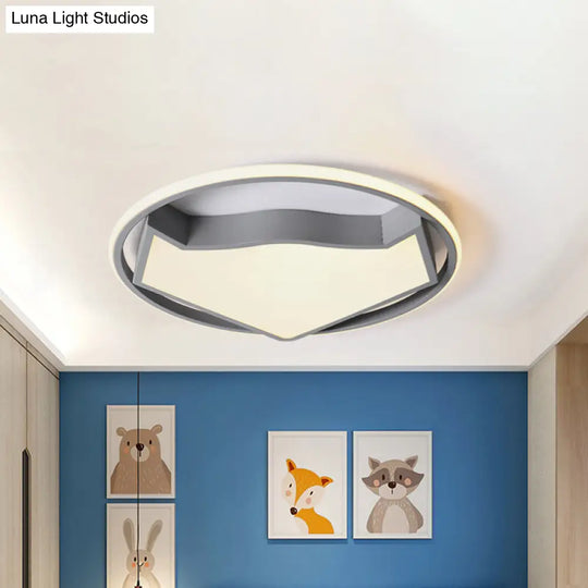 Cartoon Cat Led Flush Mounted Light Fixture For Kids Bedroom In Black/Gray