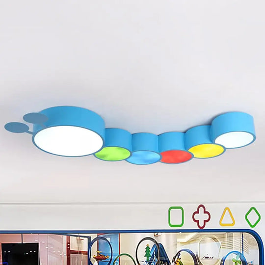 Cartoon Caterpillar Led Ceiling Lamp In Yellow/Blue Blue