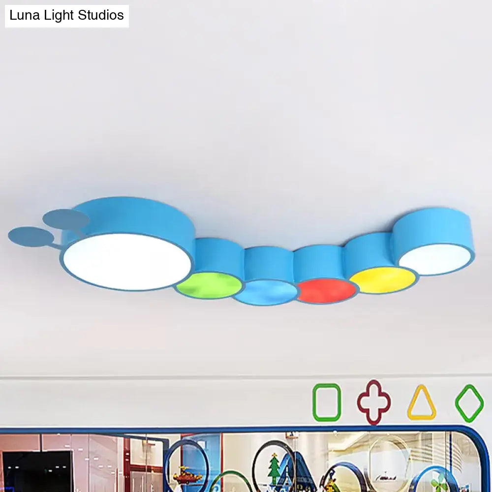 Cartoon Caterpillar Led Ceiling Lamp In Yellow/Blue Blue