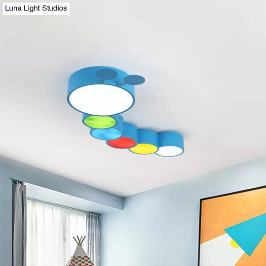 Cartoon Caterpillar Led Ceiling Lamp In Yellow/Blue