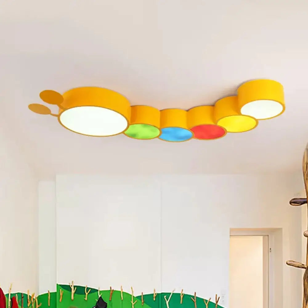 Cartoon Caterpillar Led Ceiling Lamp In Yellow/Blue Yellow