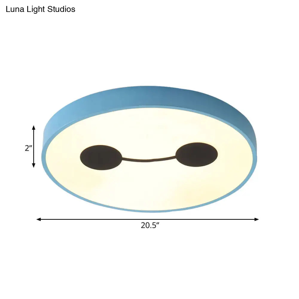 Cartoon Character Led Flush Mount Ceiling Light In Blue With Warm/White Lighting