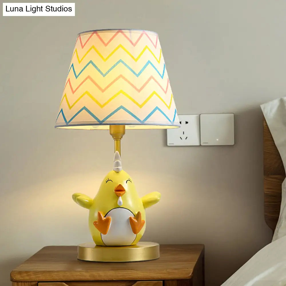 Cartoon Chicken Nightstand Lamp - Single-Bulb Bedside Table Light With Tapered Fabric Shade