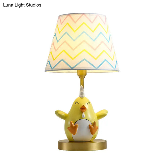 Cartoon Chicken Nightstand Lamp - Single-Bulb Bedside Table Light With Tapered Fabric Shade