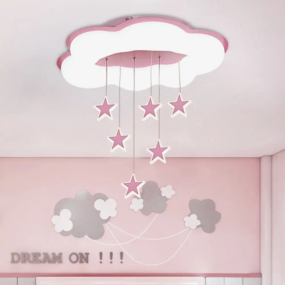 Cartoon Cloud And Star Flushmount Led Ceiling Light For Bedroom - Acrylic Pink/Blue Design Pink /