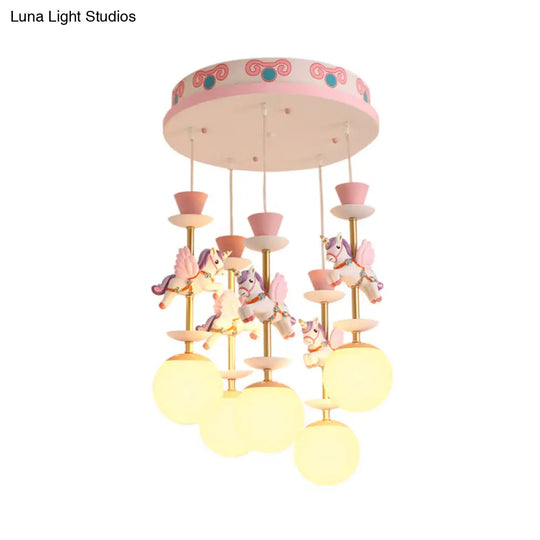 Cartoon Cluster Pendant: Globe Bedroom Ceiling Light In Pink/Blue - Glass 3/5 Heads