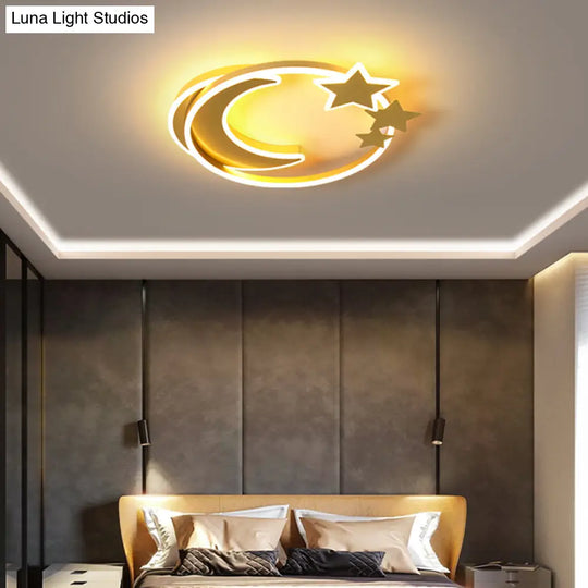 Cartoon Crescent And Star Flushmount Led Ceiling Light For Kids Bedroom