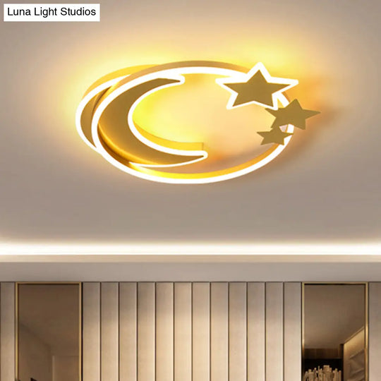 Cartoon Crescent And Star Flushmount Led Ceiling Light For Kids Bedroom Gold / 18.5 Third Gear