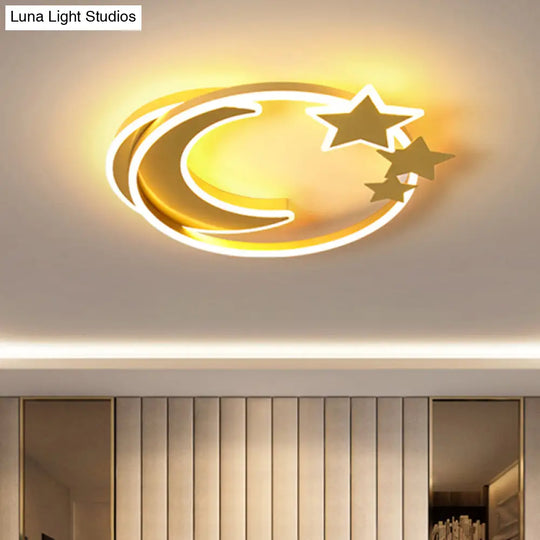 Cartoon Crescent And Star Flushmount Led Ceiling Light For Kids Bedroom Gold / 23.5 Third Gear