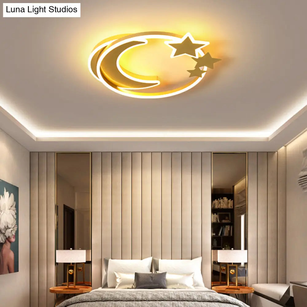 Cartoon Crescent And Star Flushmount Led Ceiling Light For Kids Bedroom