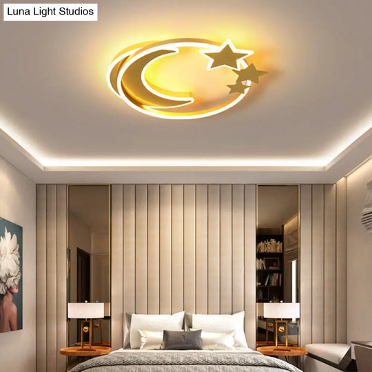 Cartoon Crescent And Star Flushmount Led Ceiling Light For Kids Bedroom