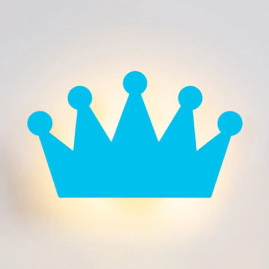 Cartoon Crown Wall Light - Energy-Saving Led For Kids Bedroom Sky Blue