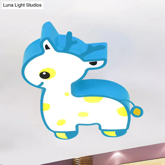 Cartoon Deer Flush Ceiling Light: Acrylic Fixture For Kids’ Bedroom