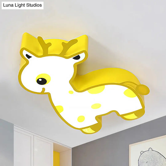 Cartoon Deer Flush Ceiling Light: Acrylic Fixture For Kids’ Bedroom