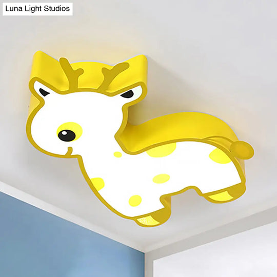 Cartoon Deer Flush Ceiling Light: Acrylic Fixture For Kids Bedroom Yellow / White