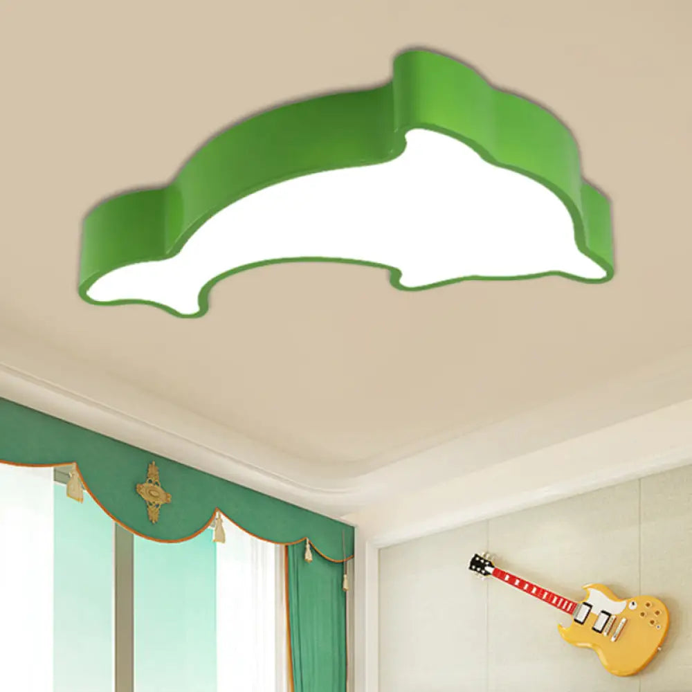 Cartoon Dolphin Led Flushmount Light For Children’s Room - Acrylic Ceiling Mounted Green/Blue/Red