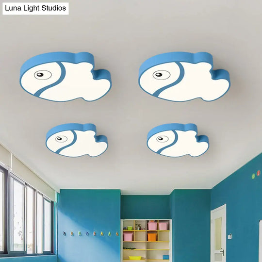 Cartoon Fish Ceiling Light For Kids’ Bedrooms – White/Blue Led Acrylic Flushmount Fixture