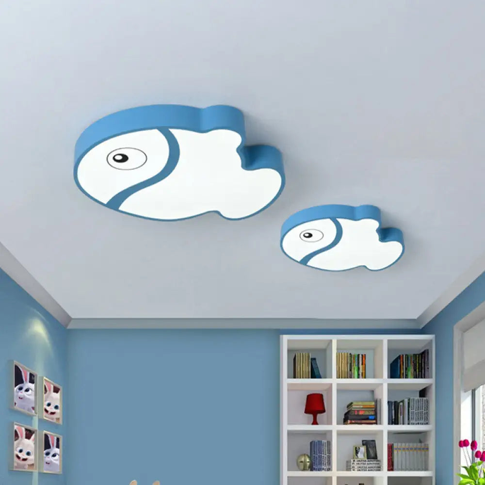 Cartoon Fish Ceiling Light For Kids’ Bedrooms – White/Blue Led Acrylic Flushmount Fixture Blue