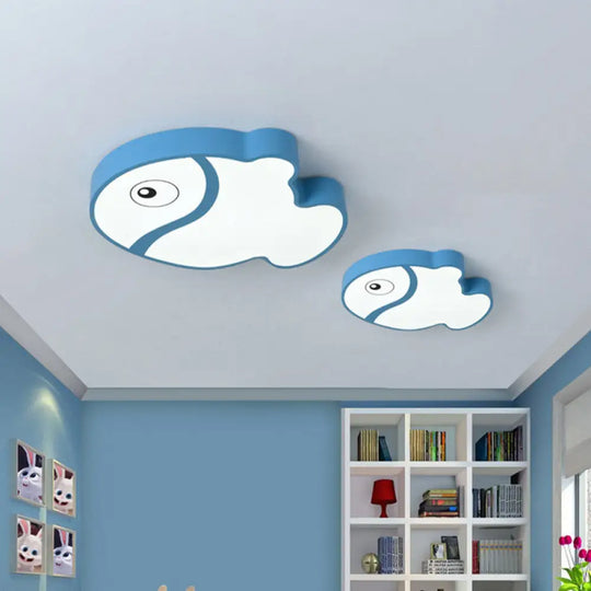 Cartoon Fish Ceiling Light For Kids’ Bedrooms – White/Blue Led Acrylic Flushmount Fixture Blue