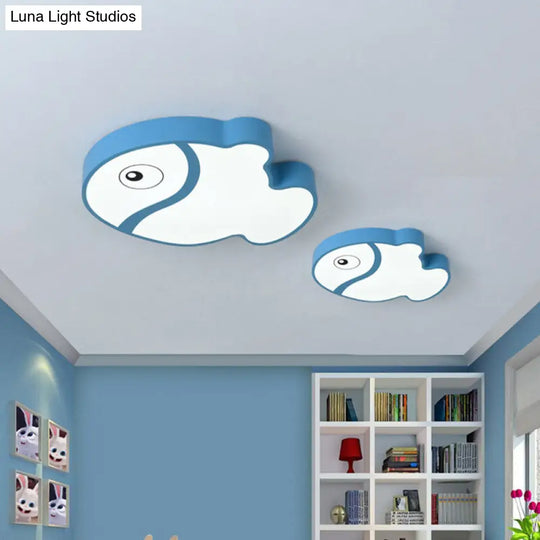 Cartoon Fish Ceiling Light For Kids Bedrooms White/Blue Led Acrylic Flushmount Fixture Blue