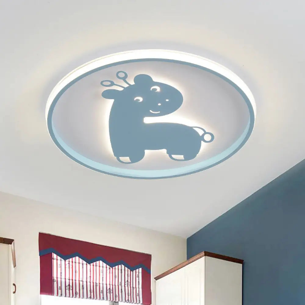 Cartoon Fish/Giraffe Ceiling Light For Nursery - Integrated Led Flushmount Lamp In Pink/Blue