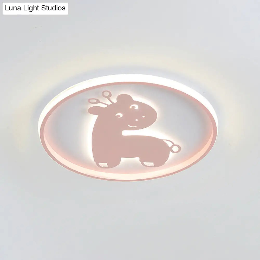 Cartoon Fish/Giraffe Ceiling Light For Nursery - Integrated Led Flushmount Lamp In Pink/Blue Acrylic