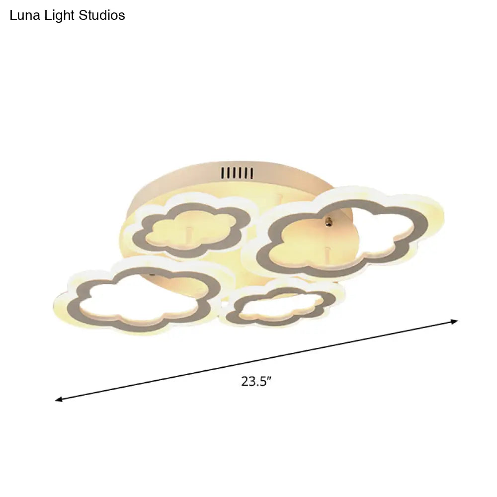 Cartoon Flush Mount Lighting: Cloud Living Room Light Fixture With Acrylic Panels White 4/8 Lights