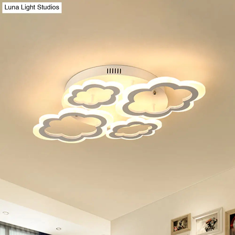 Cartoon Flush Mount Lighting: Cloud Living Room Light Fixture With Acrylic Panels White 4/8 Lights