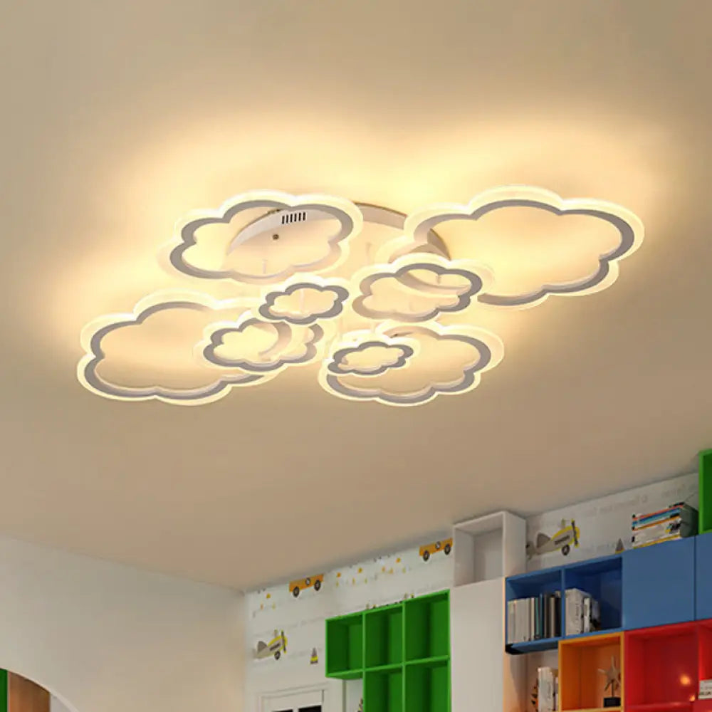 Cartoon Flush Mount Lighting: Cloud Living Room Light Fixture With Acrylic Panels White 4/8 Lights