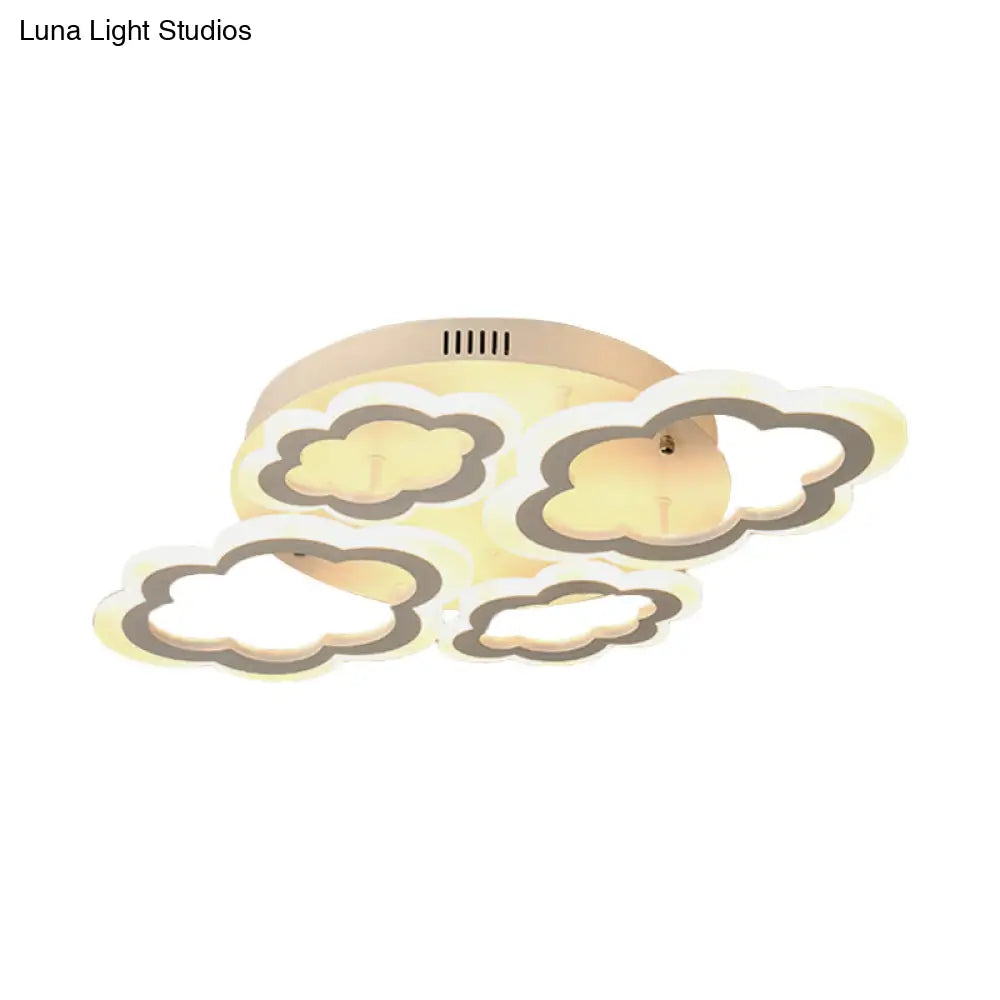 Cartoon Flush Mount Lighting: Cloud Living Room Light Fixture With Acrylic Panels White 4/8 Lights