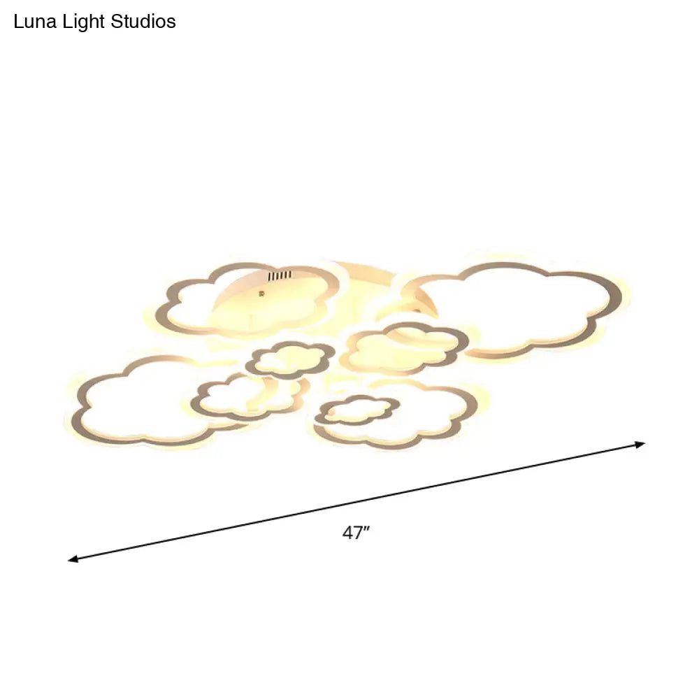 Cartoon Flush Mount Lighting: Cloud Living Room Light Fixture With Acrylic Panels White 4/8 Lights