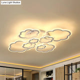 Cartoon Flush Mount Lighting: Cloud Living Room Light Fixture With Acrylic Panels White 4/8 Lights