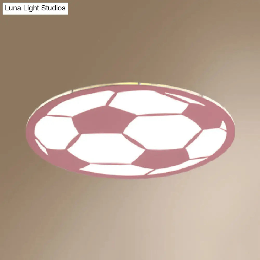 Cartoon Football Led Flush Ceiling Light For Nursery - White/Black/Pink