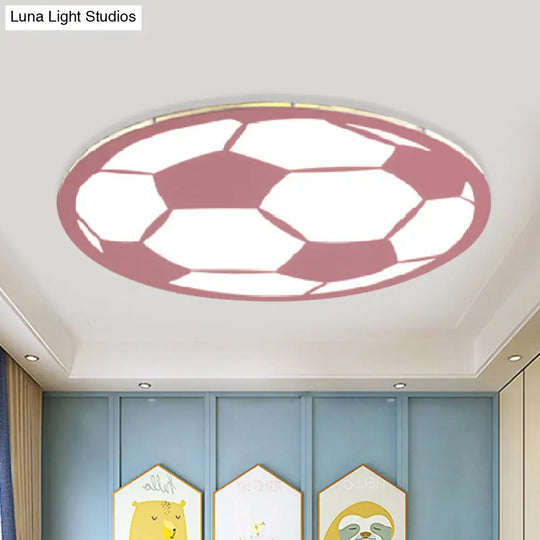 Cartoon Football Led Flush Ceiling Light For Nursery - White/Black/Pink Pink