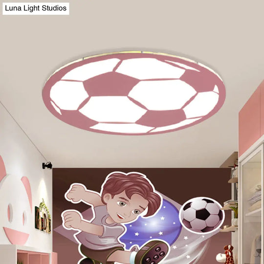 Cartoon Football Led Flush Ceiling Light For Nursery - White/Black/Pink