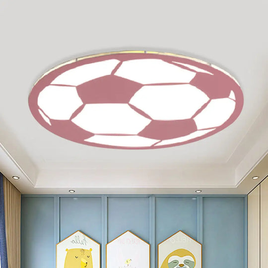 Cartoon Football Led Flush Ceiling Light For Nursery - White/Black/Pink Pink