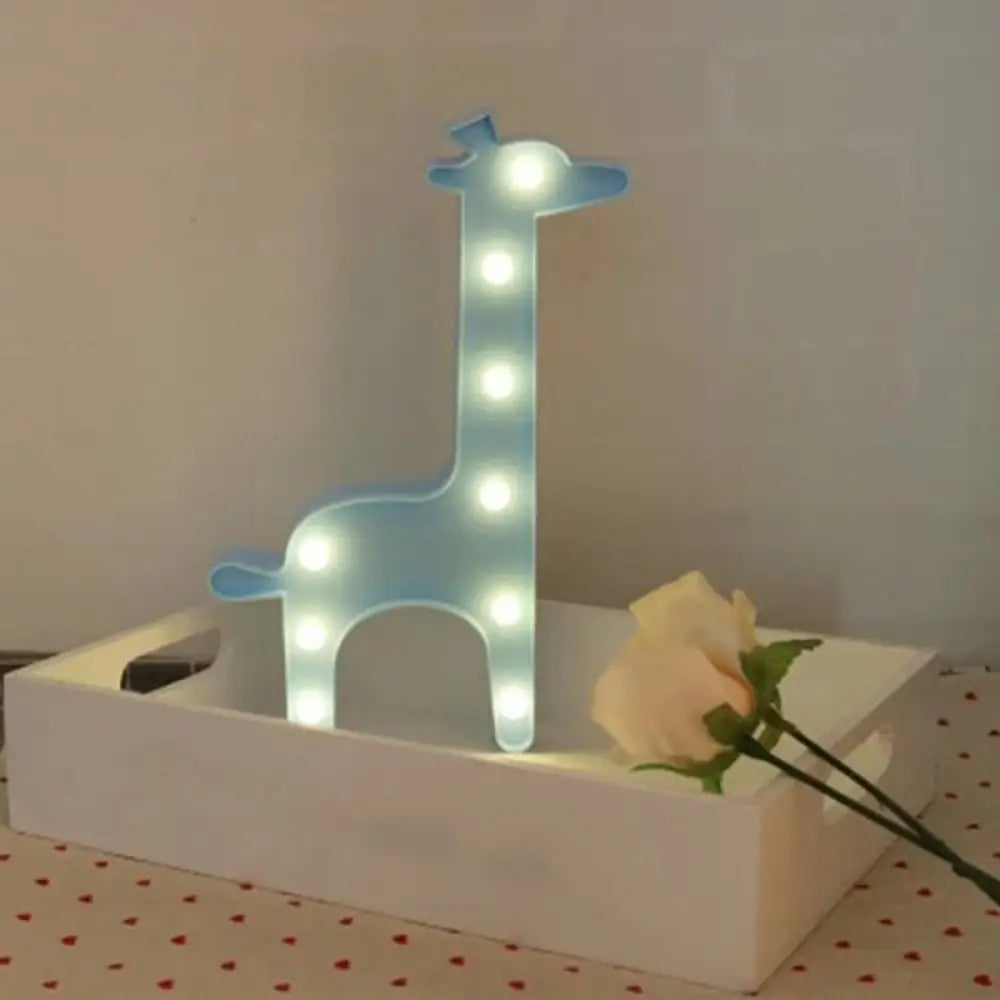 Cartoon Giraffe Led Nightlight For Bedside - Plastic Wall-Mounted Nightstand Lamp Blue