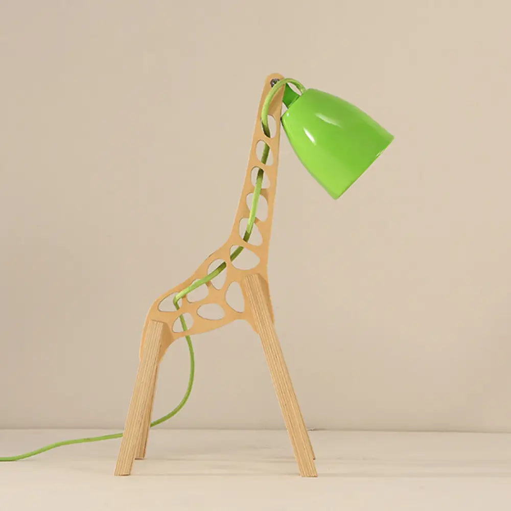 Cartoon Giraffe Night Light Table Lamp - Metal 1-Light With Wood Base In Blue/Red/Green Green