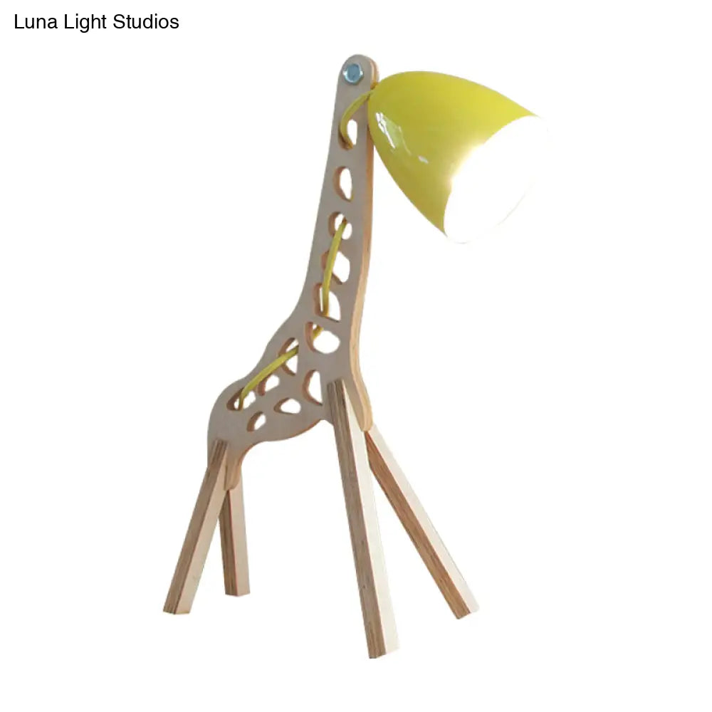 Cartoon Giraffe Night Light Table Lamp - Metal 1-Light With Wood Base In Blue/Red/Green